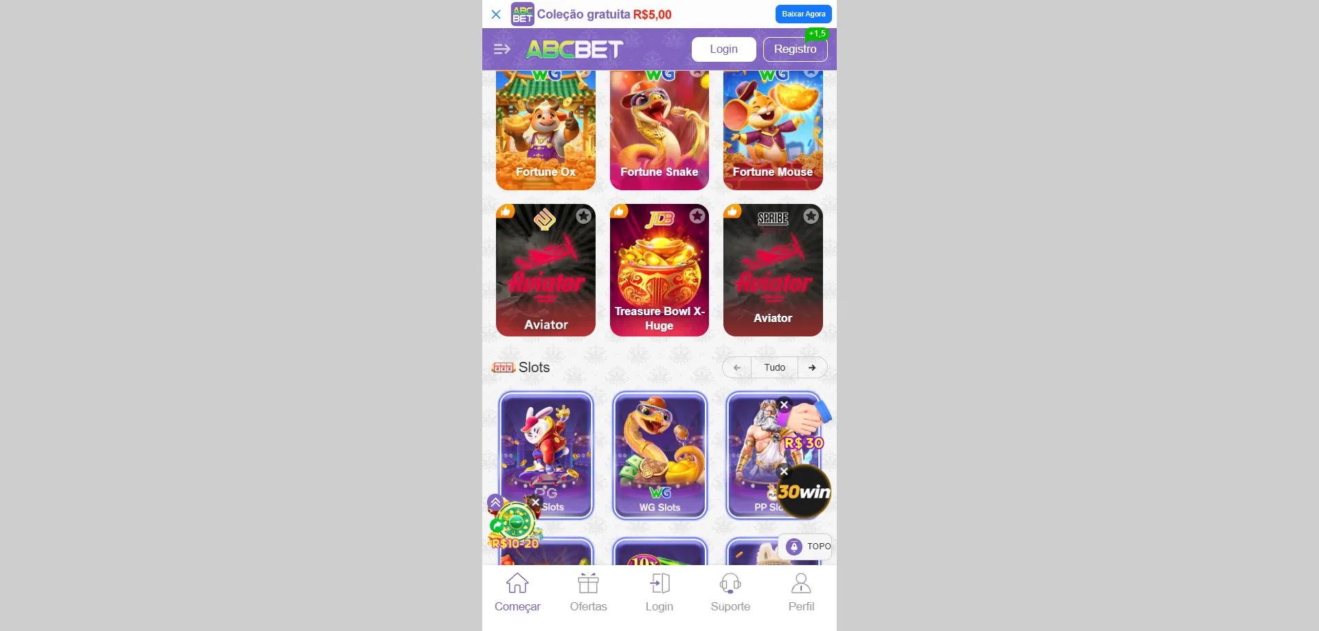 Slots e jogos de cassino online na plataforma Abcbet Casino